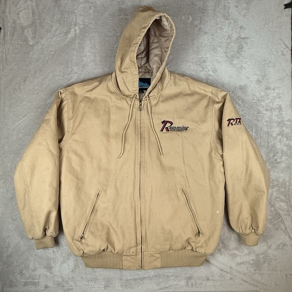 Vtg Tri Mountain Jacket Men XL Beige Detroit Workwear Chore Canvas Coat Y2K READ - Picture 1 of 16